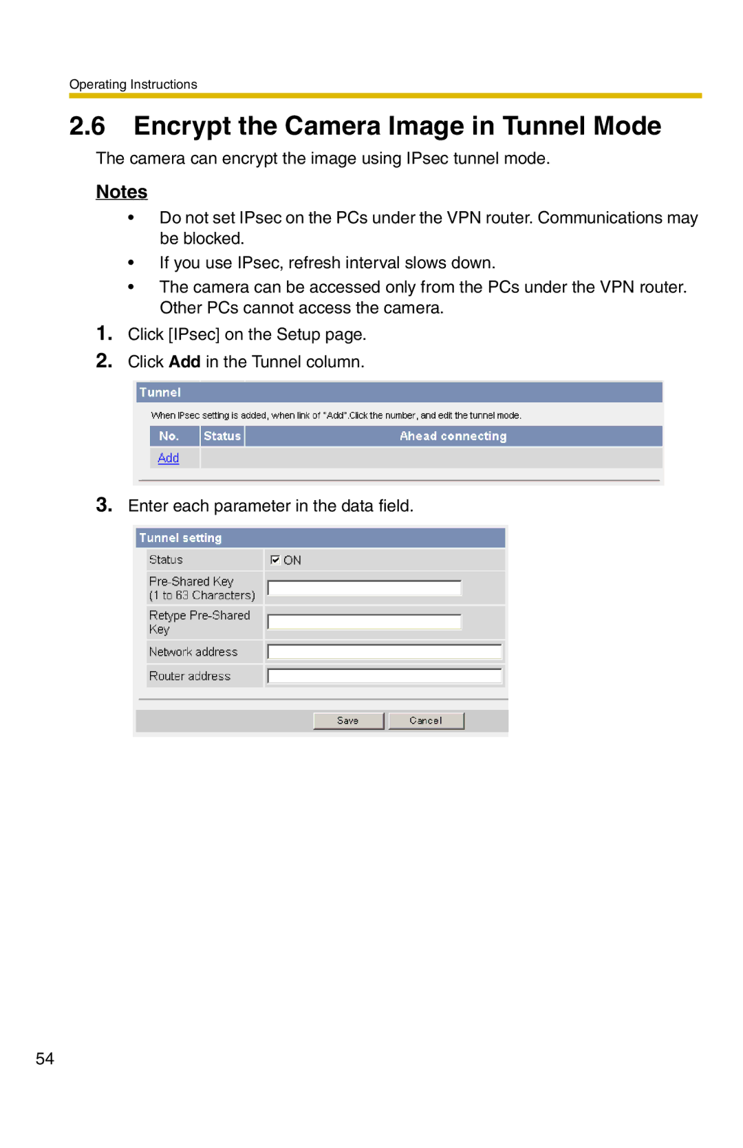 Panasonic BB-HCM331A operating instructions Encrypt the Camera Image in Tunnel Mode 