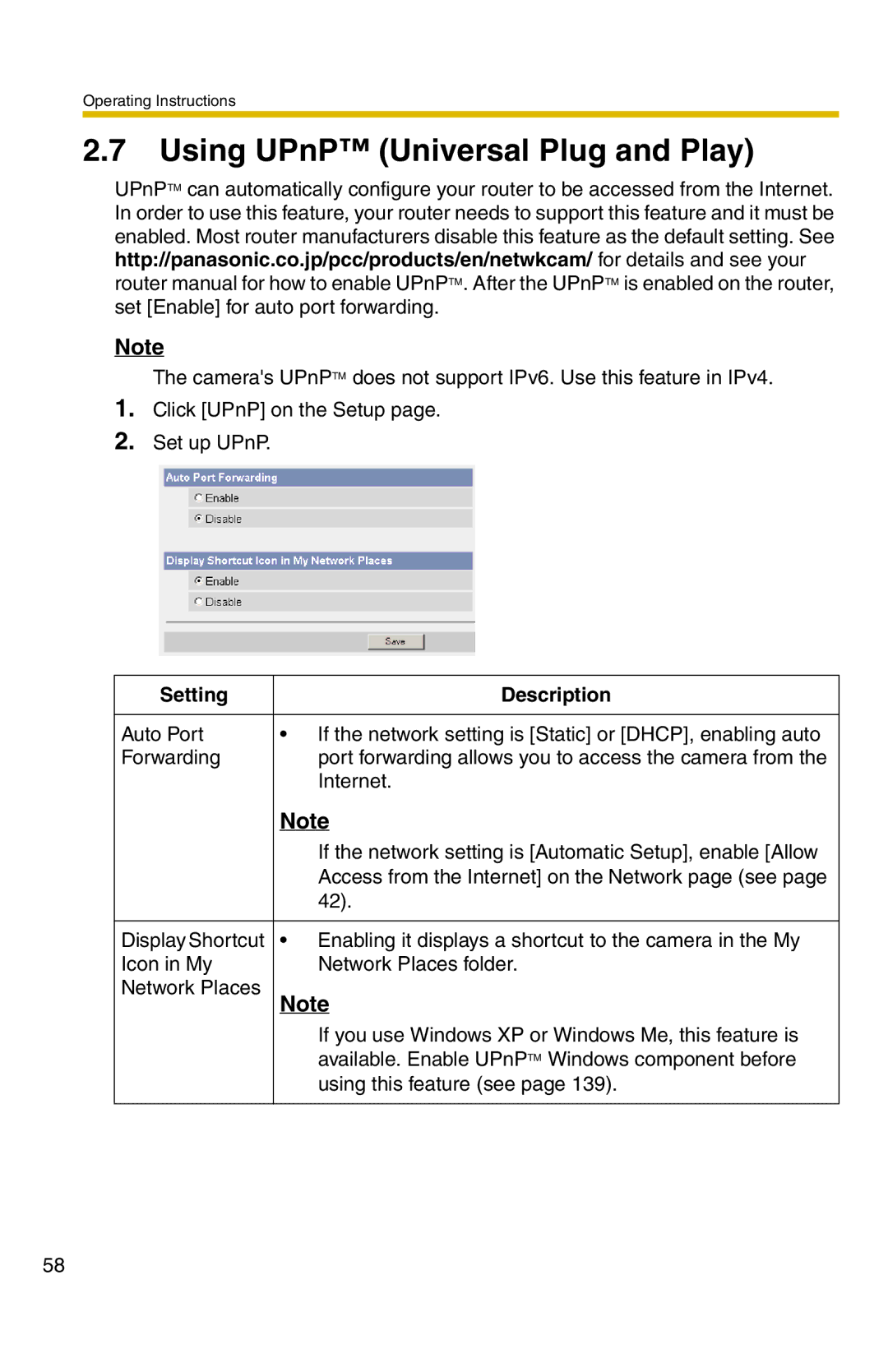 Panasonic BB-HCM331A operating instructions Using UPnP Universal Plug and Play 