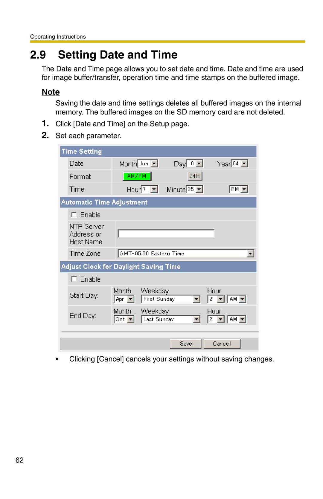 Panasonic BB-HCM331A operating instructions Setting Date and Time 