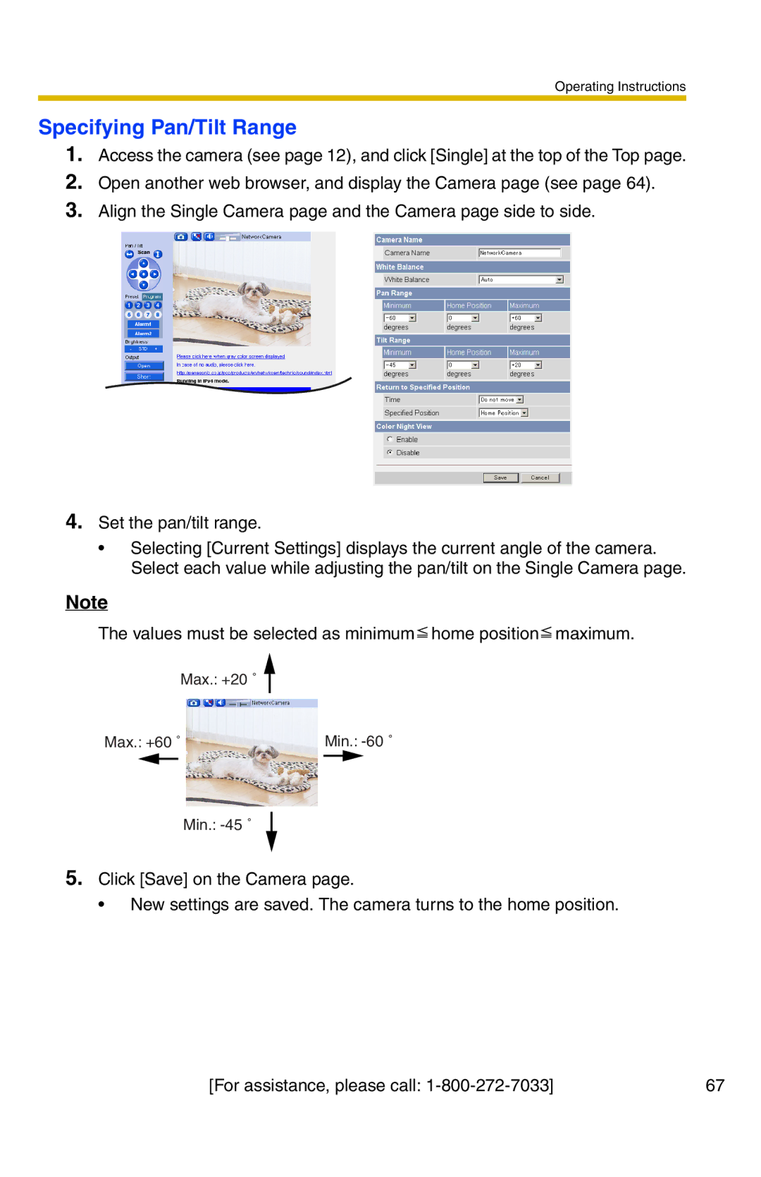 Panasonic BB-HCM331A operating instructions Specifying Pan/Tilt Range 