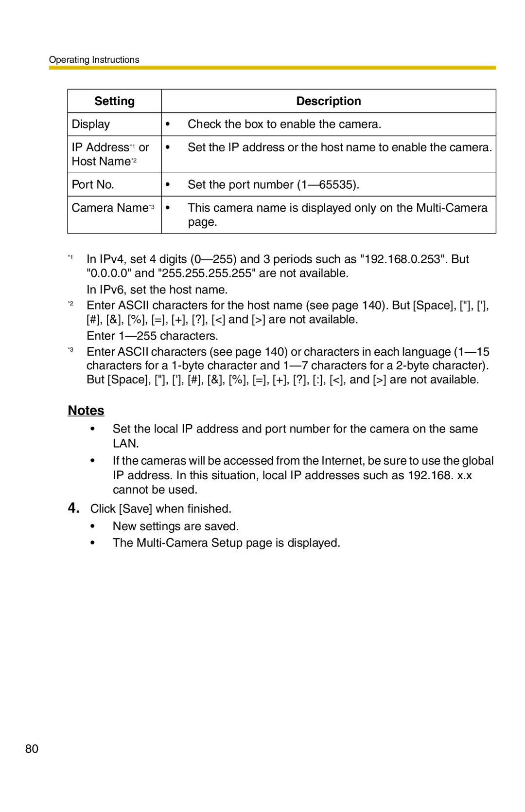 Panasonic BB-HCM331A operating instructions Setting Description 