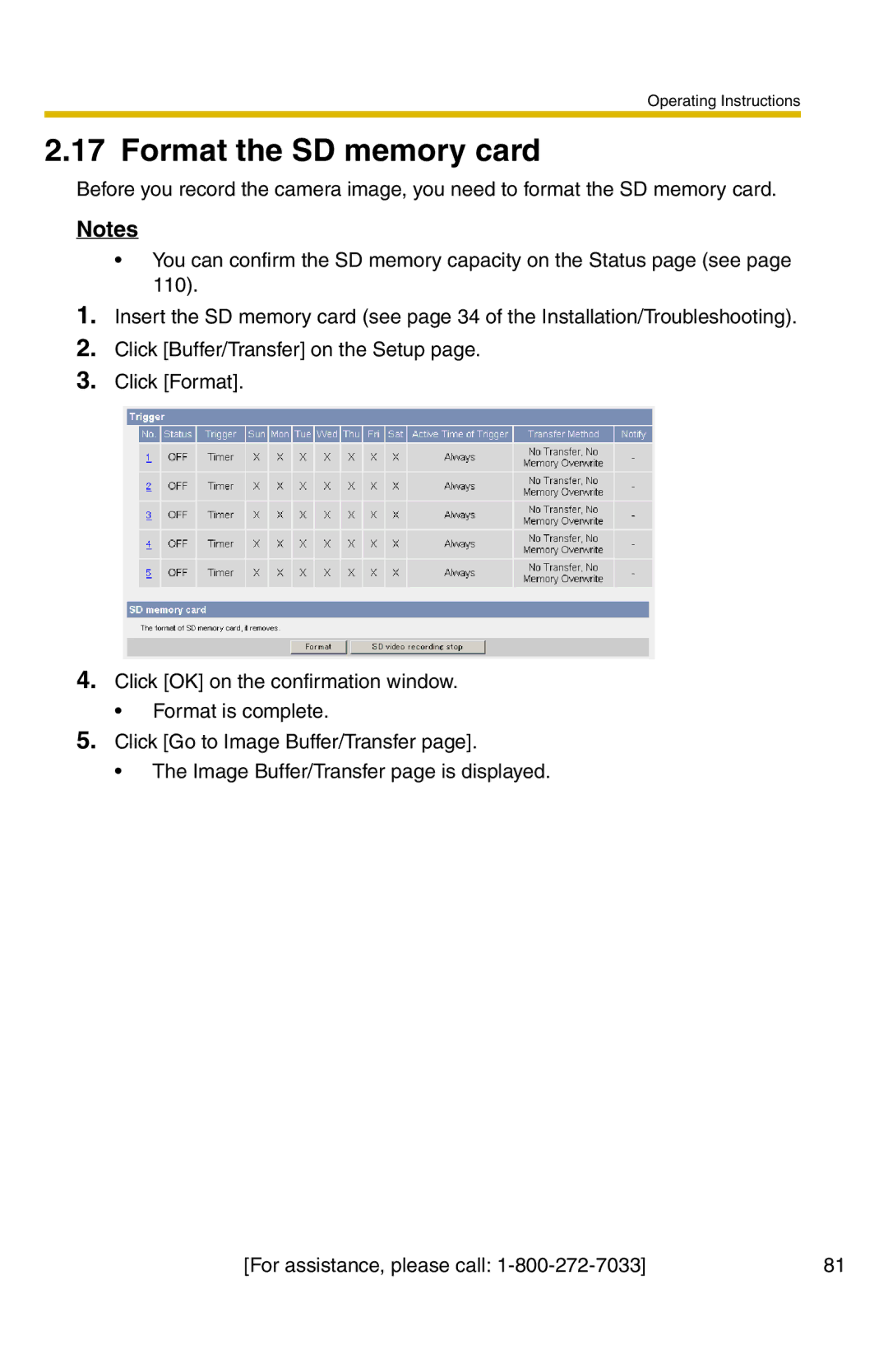 Panasonic BB-HCM331A operating instructions Format the SD memory card 