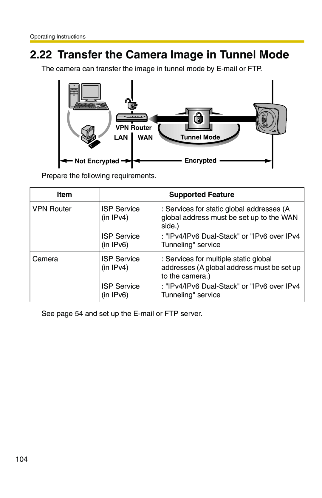 Panasonic BB-HCM331A operating instructions Transfer the Camera Image in Tunnel Mode, Supported Feature 