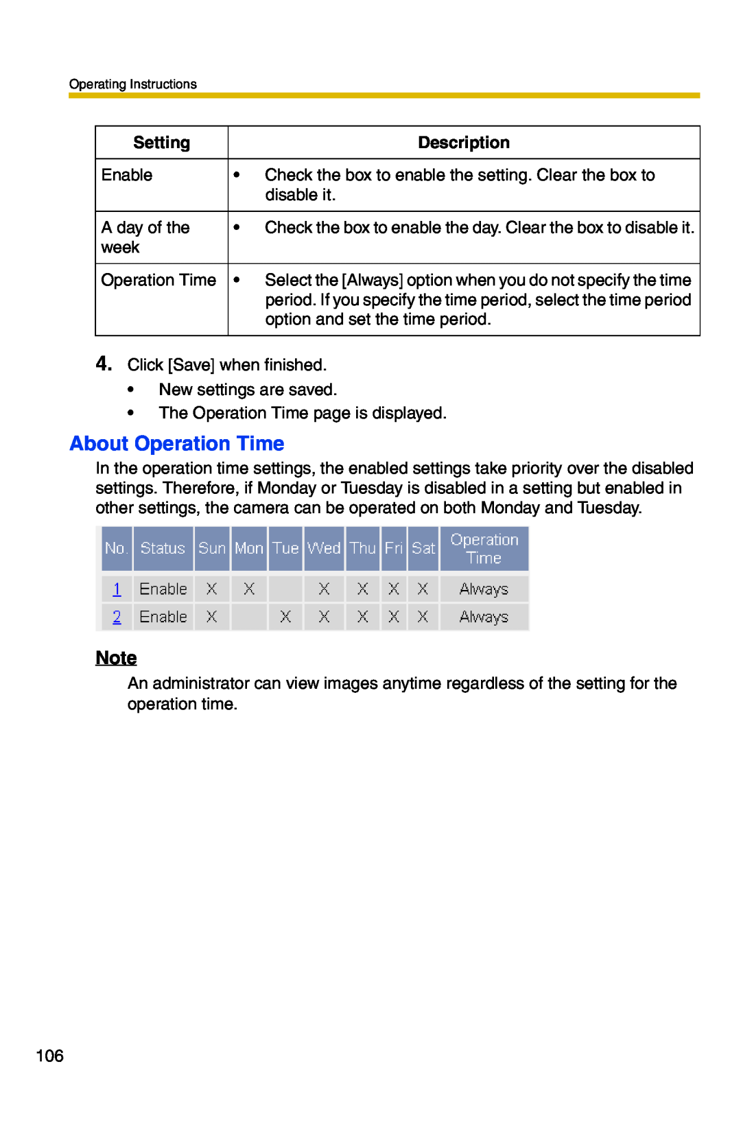 Panasonic BB-HCM331A operating instructions About Operation Time, Setting, Description 