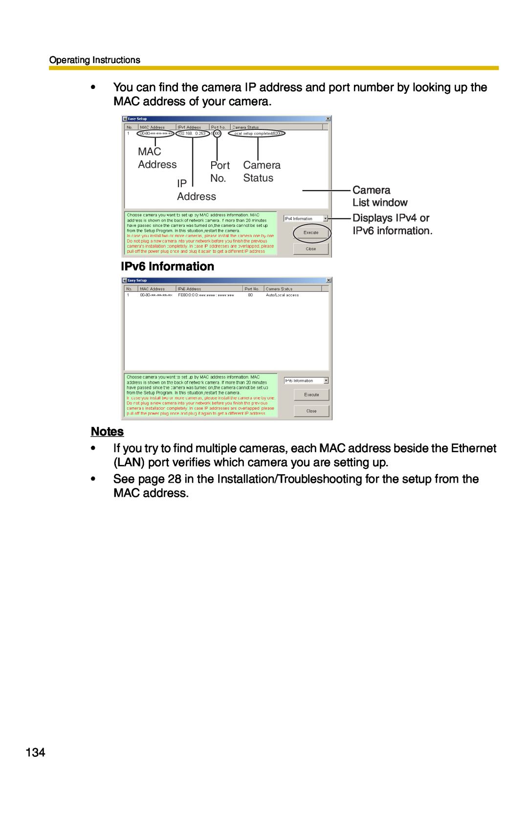 Panasonic BB-HCM331A operating instructions IPv6 Information 