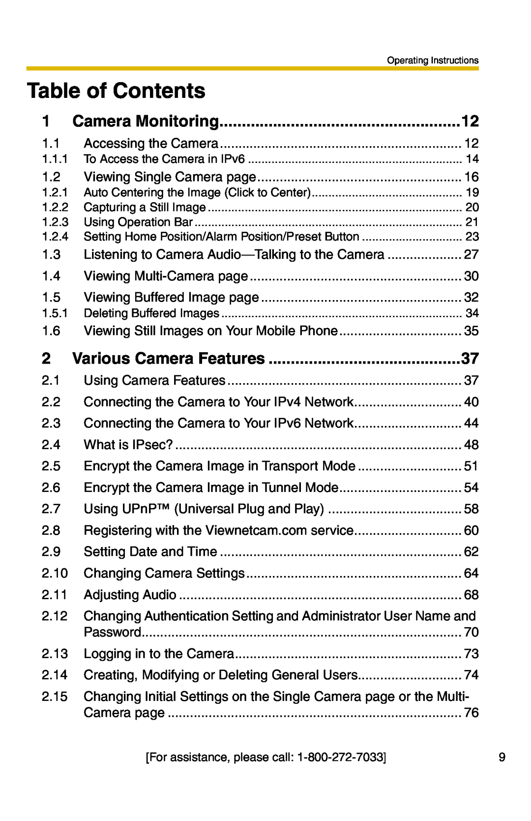 Panasonic BB-HCM331A operating instructions Table of Contents 