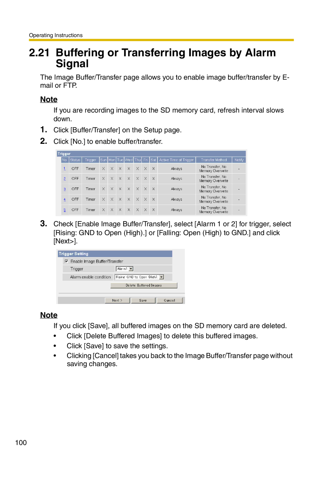 Panasonic BB-HCM371A operating instructions Buffering or Transferring Images by Alarm Signal 