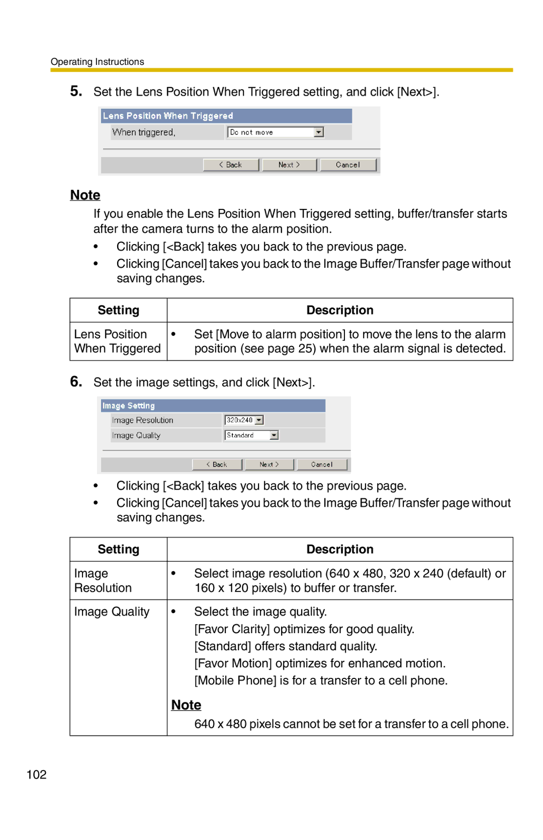 Panasonic BB-HCM371A operating instructions Setting Description 