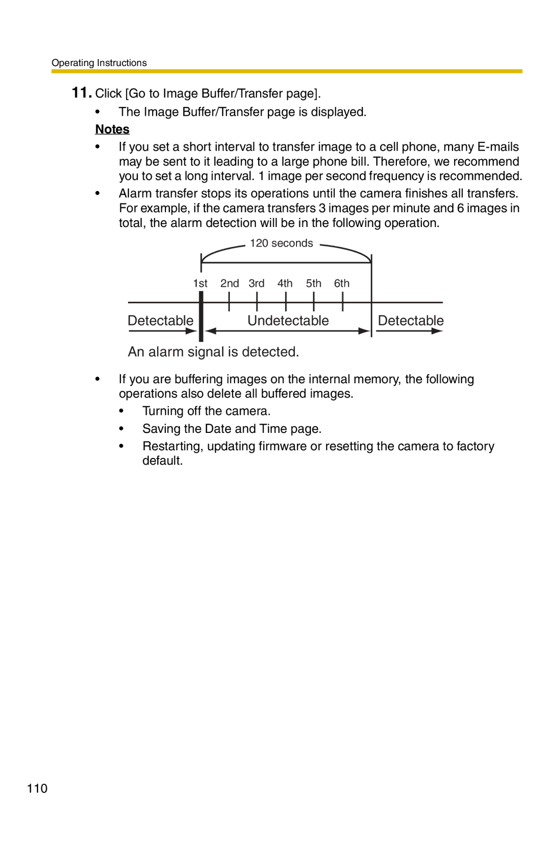 Panasonic BB-HCM371A operating instructions Detectable Undetectable An alarm signal is detected 