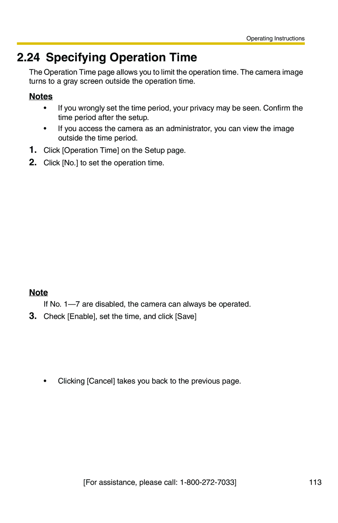 Panasonic BB-HCM371A operating instructions Specifying Operation Time 