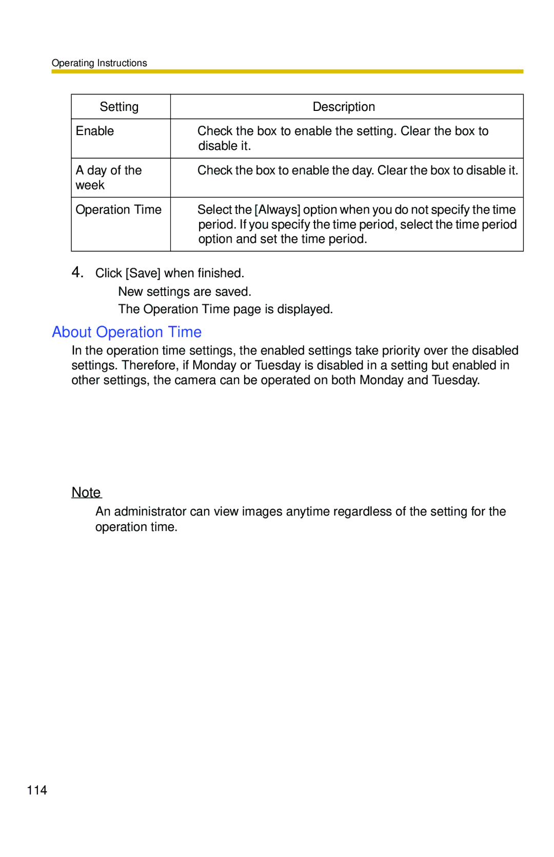 Panasonic BB-HCM371A operating instructions About Operation Time, Setting Description 