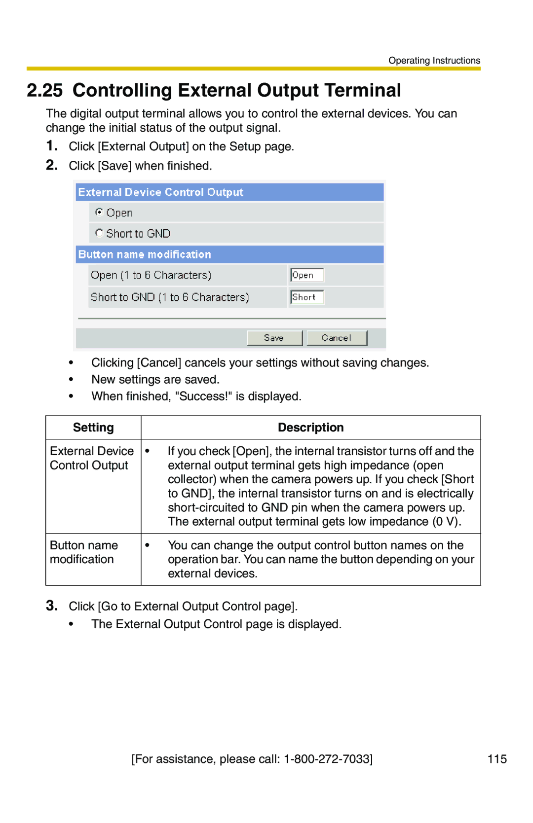 Panasonic BB-HCM371A operating instructions Controlling External Output Terminal 