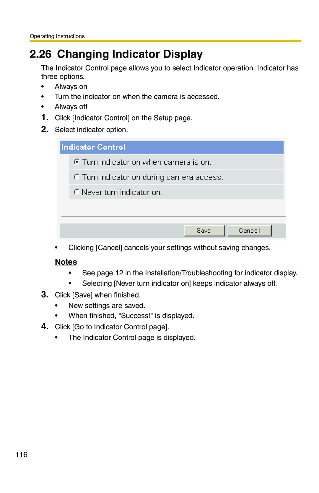 Panasonic BB-HCM371A operating instructions Changing Indicator Display 