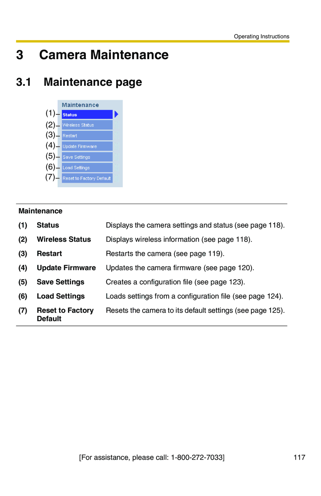 Panasonic BB-HCM371A operating instructions Maintenance Status, Restart, Default 