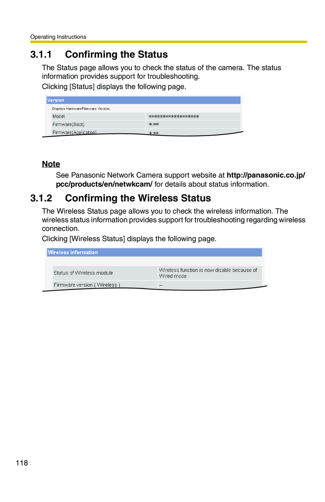 Panasonic BB-HCM371A operating instructions Confirming the Status, Confirming the Wireless Status 