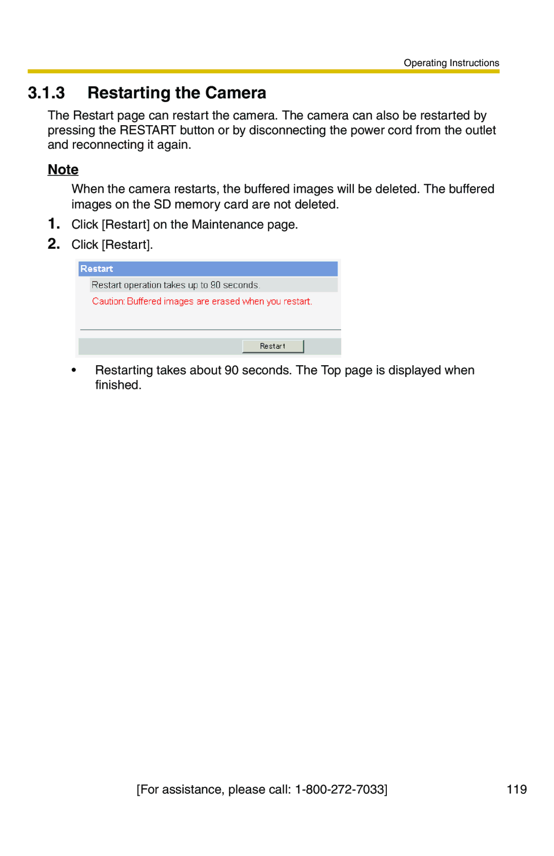 Panasonic BB-HCM371A operating instructions Restarting the Camera 