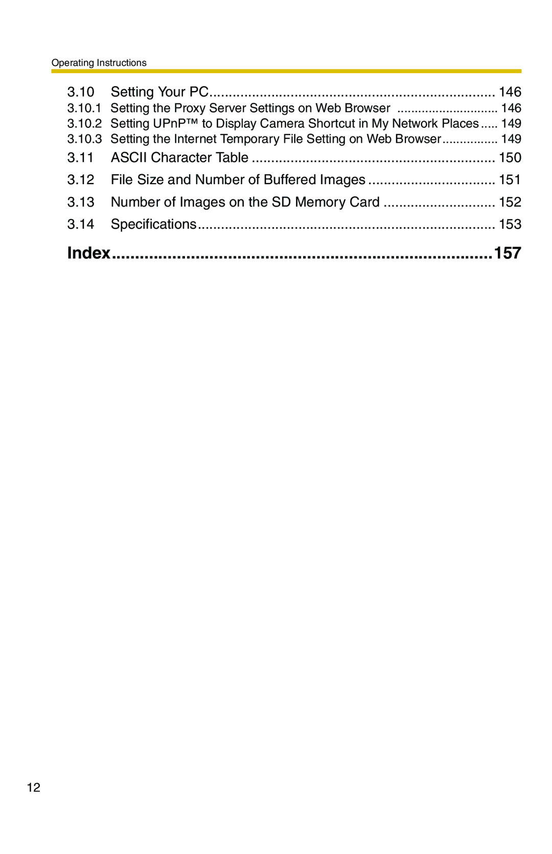 Panasonic BB-HCM371A operating instructions Index 157, 146 