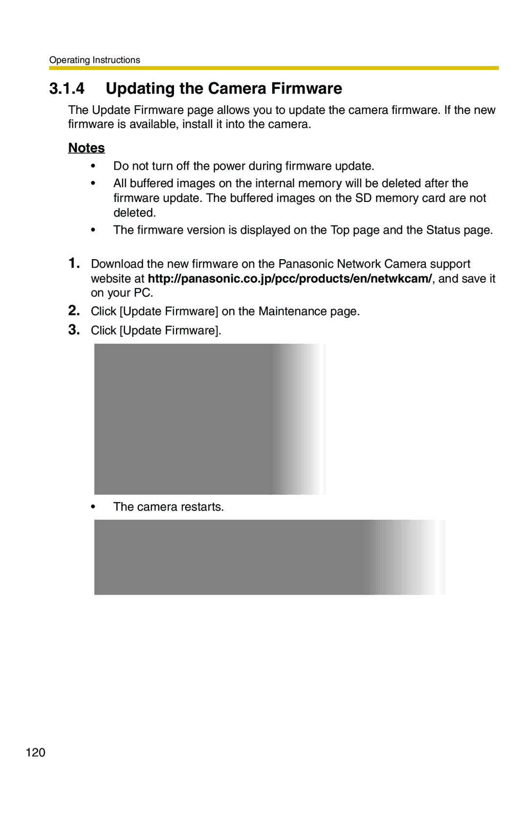 Panasonic BB-HCM371A operating instructions Updating the Camera Firmware 