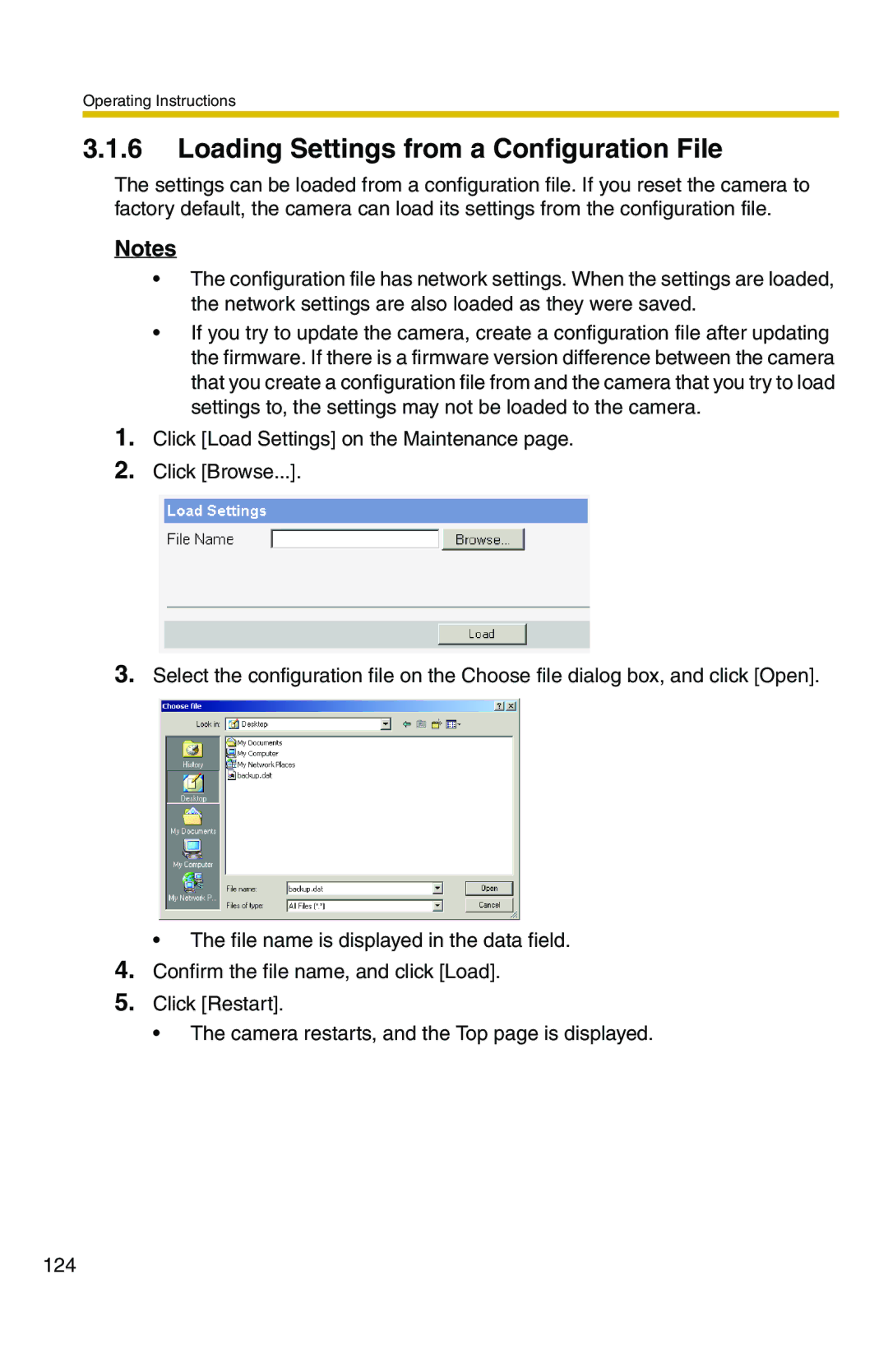 Panasonic BB-HCM371A operating instructions Loading Settings from a Configuration File 