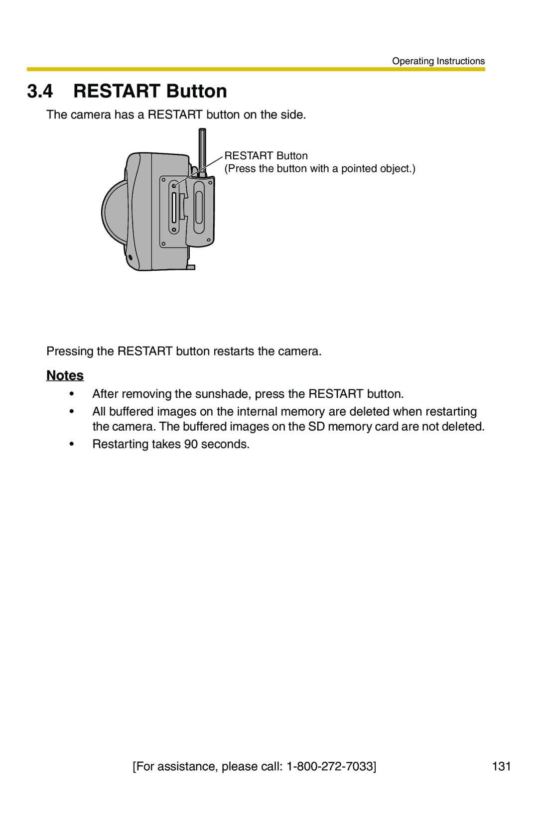 Panasonic BB-HCM371A operating instructions Restart Button 