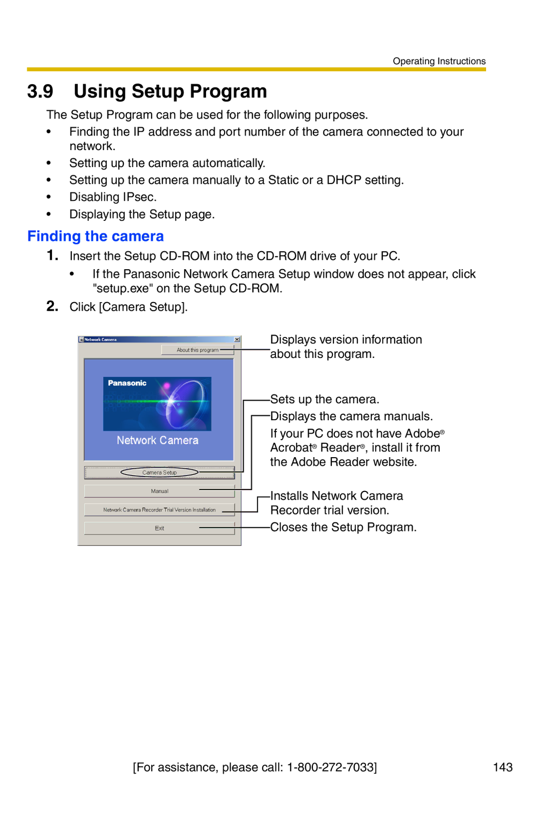 Panasonic BB-HCM371A operating instructions Using Setup Program, Finding the camera 