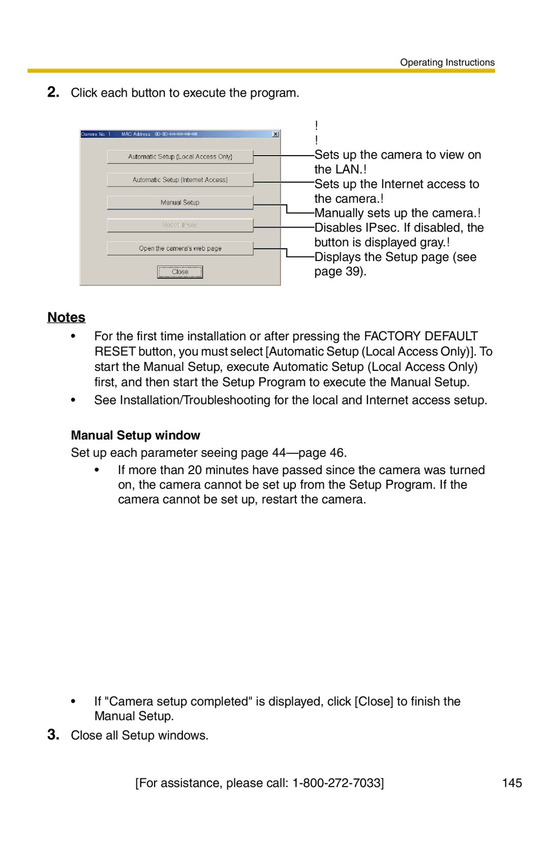 Panasonic BB-HCM371A operating instructions Manual Setup window 