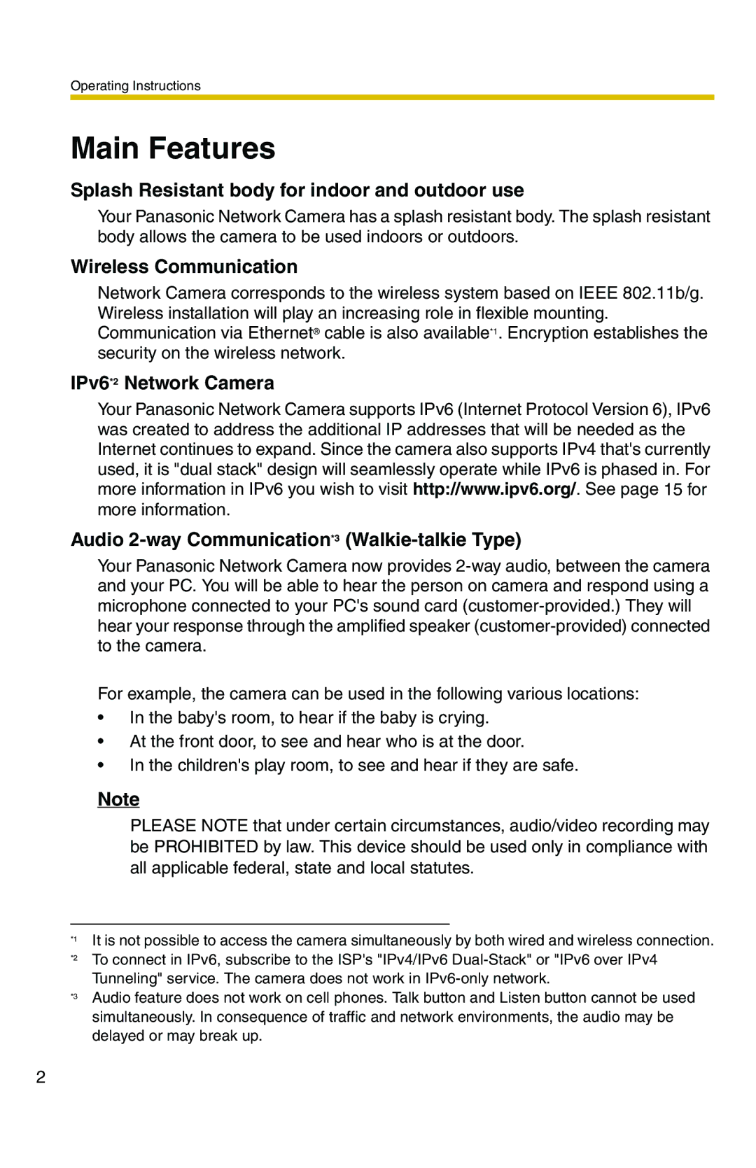 Panasonic BB-HCM371A operating instructions Main Features 