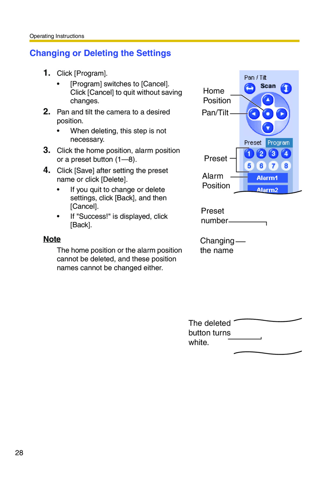 Panasonic BB-HCM371A operating instructions Changing or Deleting the Settings 