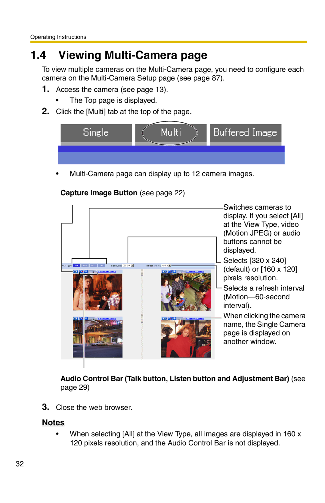 Panasonic BB-HCM371A operating instructions Viewing Multi-Camera, Capture Image Button see 