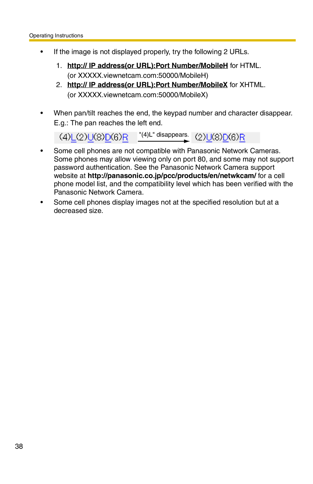 Panasonic BB-HCM371A operating instructions 4L disappears 