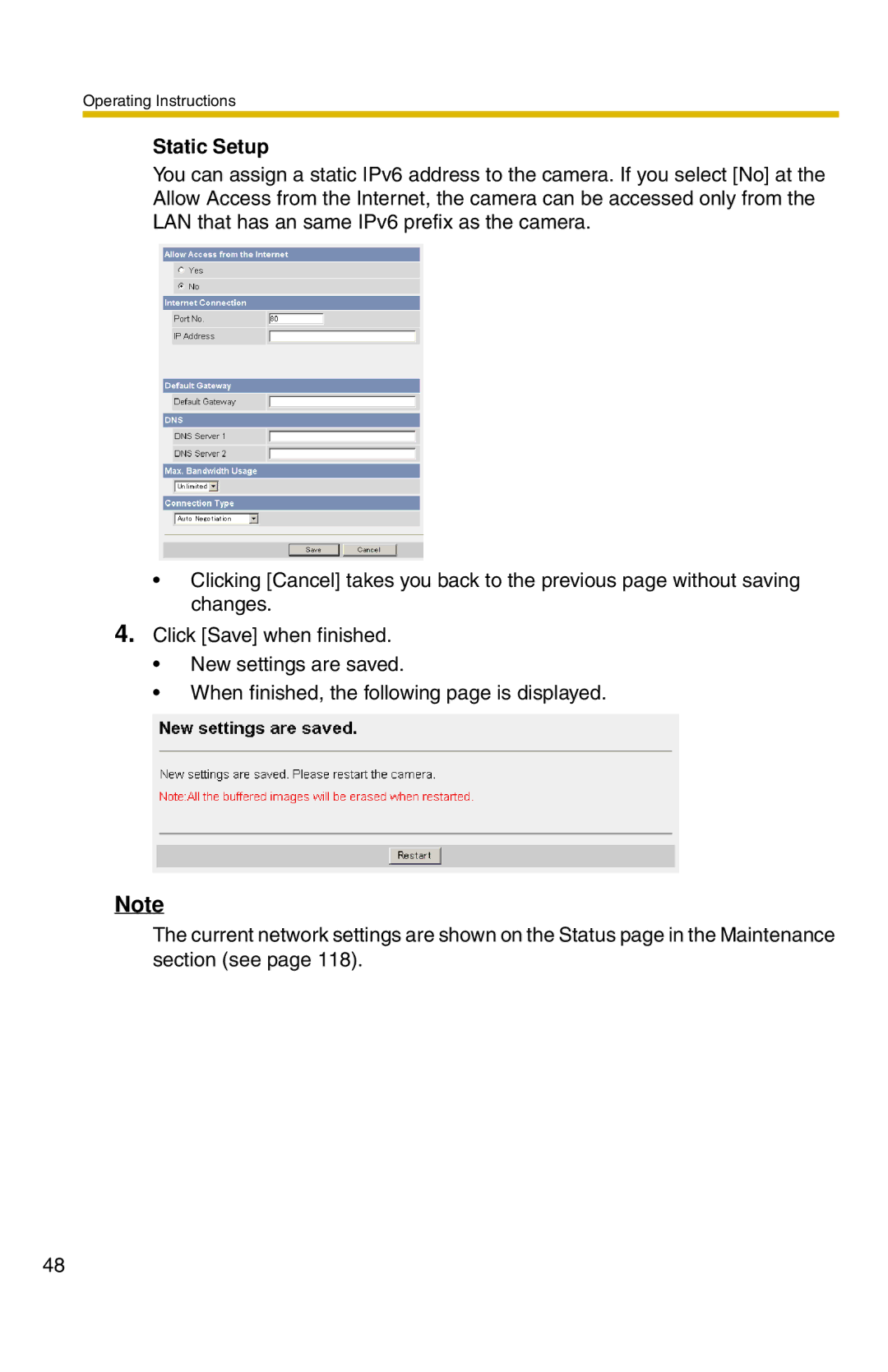 Panasonic BB-HCM371A operating instructions Static Setup 