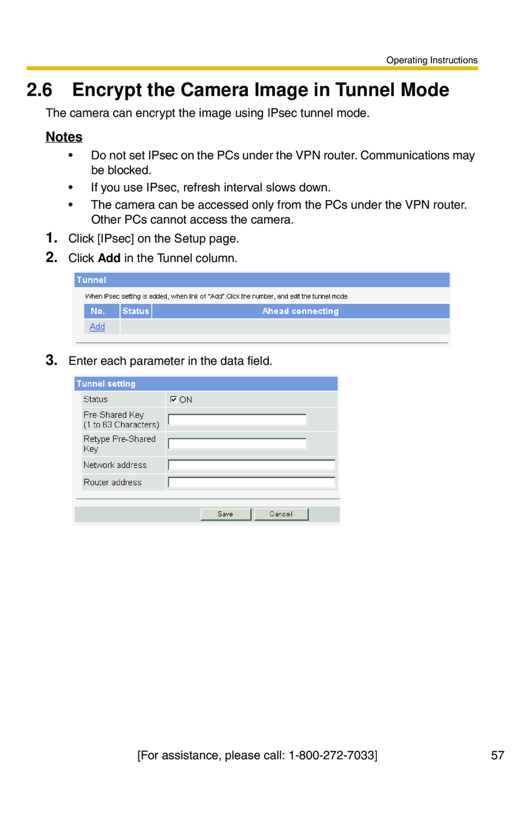 Panasonic BB-HCM371A operating instructions Encrypt the Camera Image in Tunnel Mode 