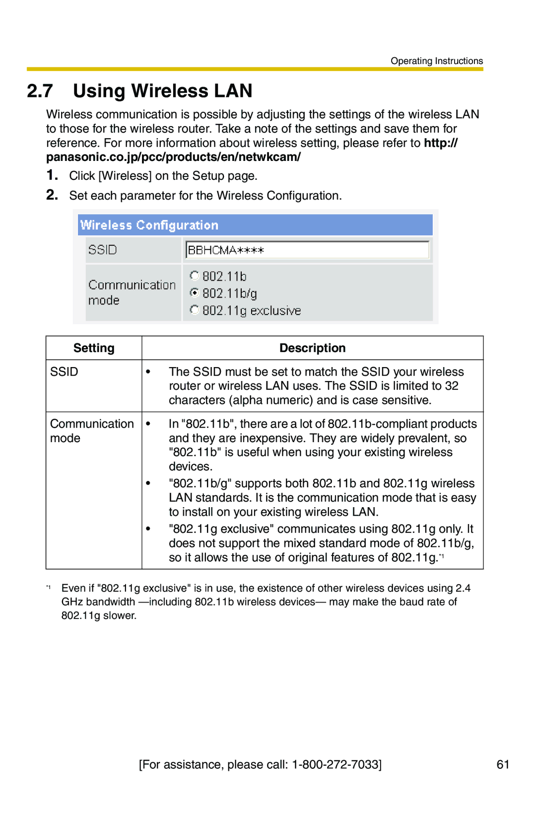 Panasonic BB-HCM371A operating instructions Using Wireless LAN, Ssid 