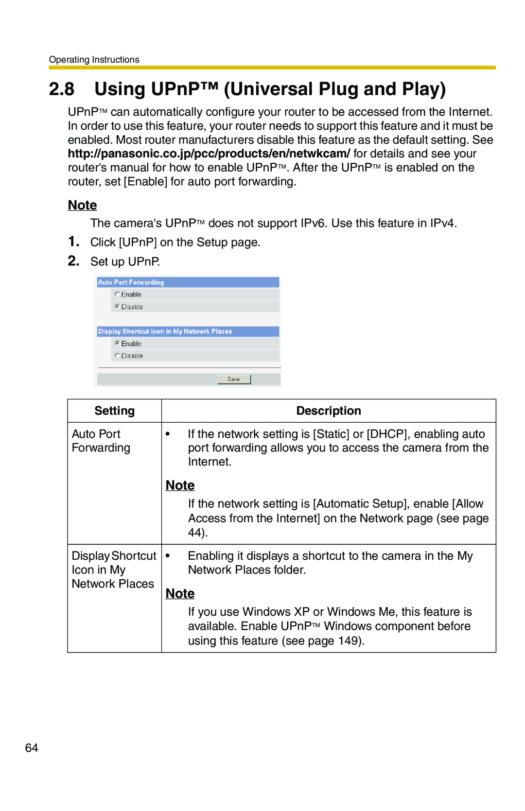 Panasonic BB-HCM371A operating instructions Using UPnP Universal Plug and Play 