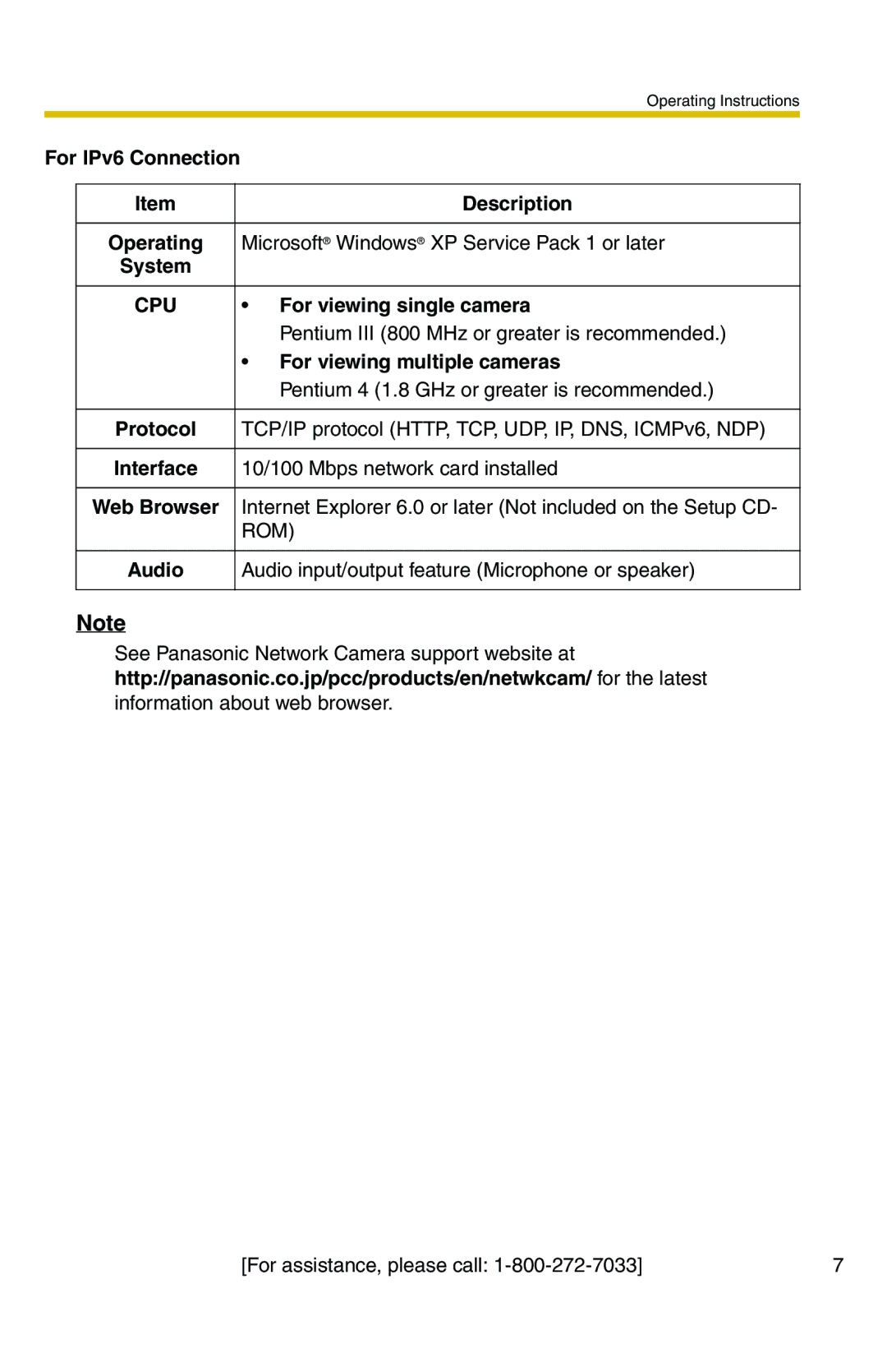 Panasonic BB-HCM371A operating instructions For IPv6 Connection Description Operating 