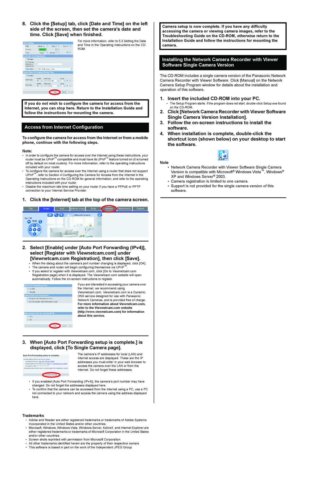 Panasonic BB-HCM515A setup guide Access from Internet Configuration, Click the Internet tab at the top of the camera screen 