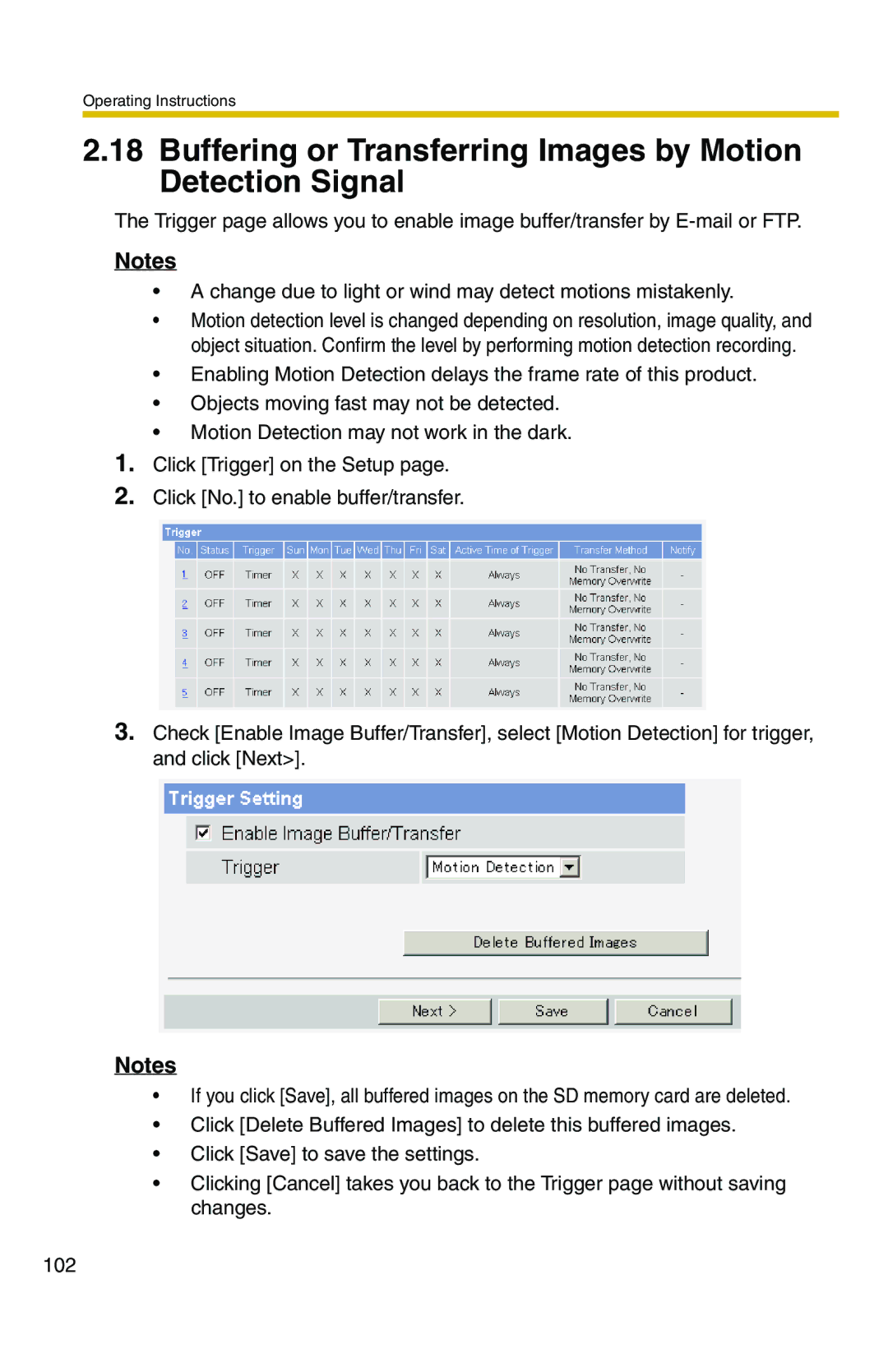 Panasonic BB-HCS301A manual Buffering or Transferring Images by Motion Detection Signal 