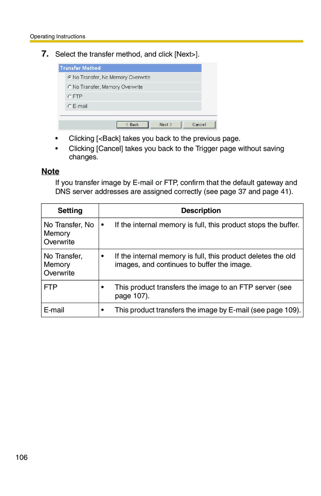 Panasonic BB-HCS301A manual Mail This product transfers the image by E-mail see 106 