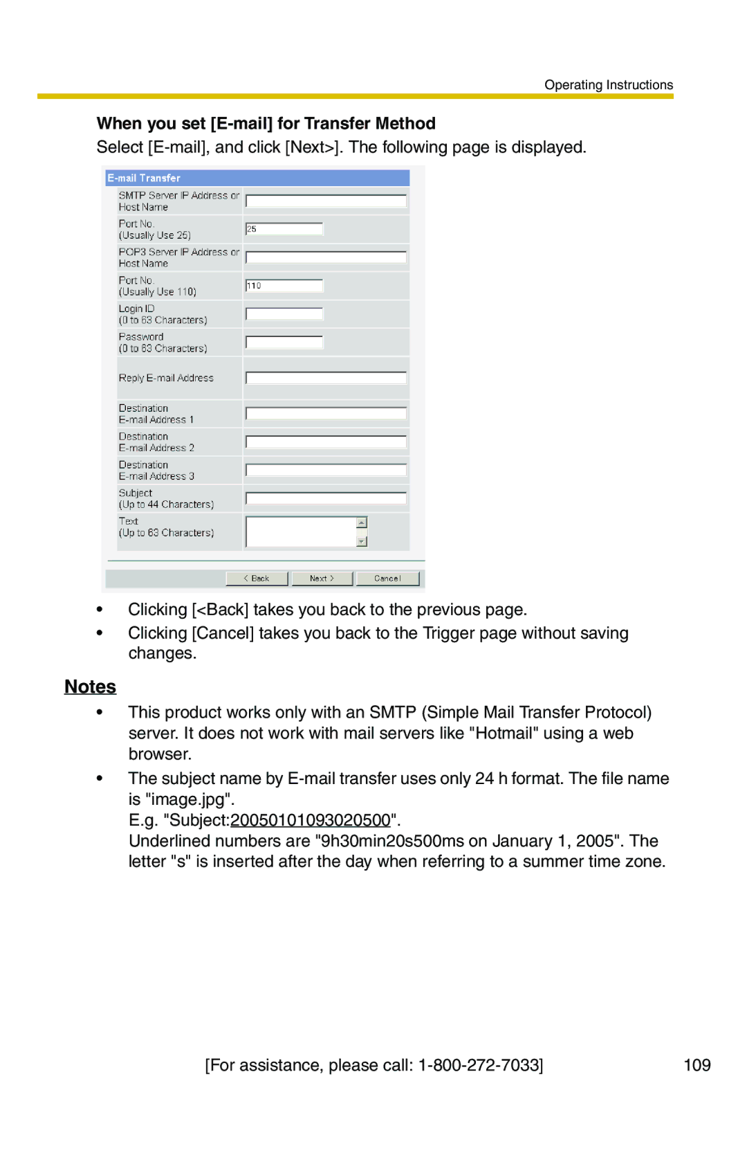 Panasonic BB-HCS301A manual For assistance, please call 109 