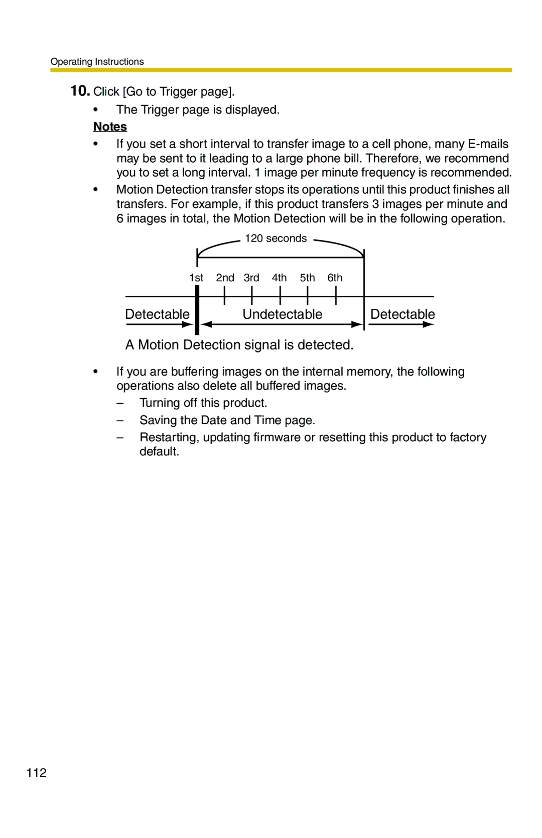 Panasonic BB-HCS301A manual Detectable Undetectable Motion Detection signal is detected 