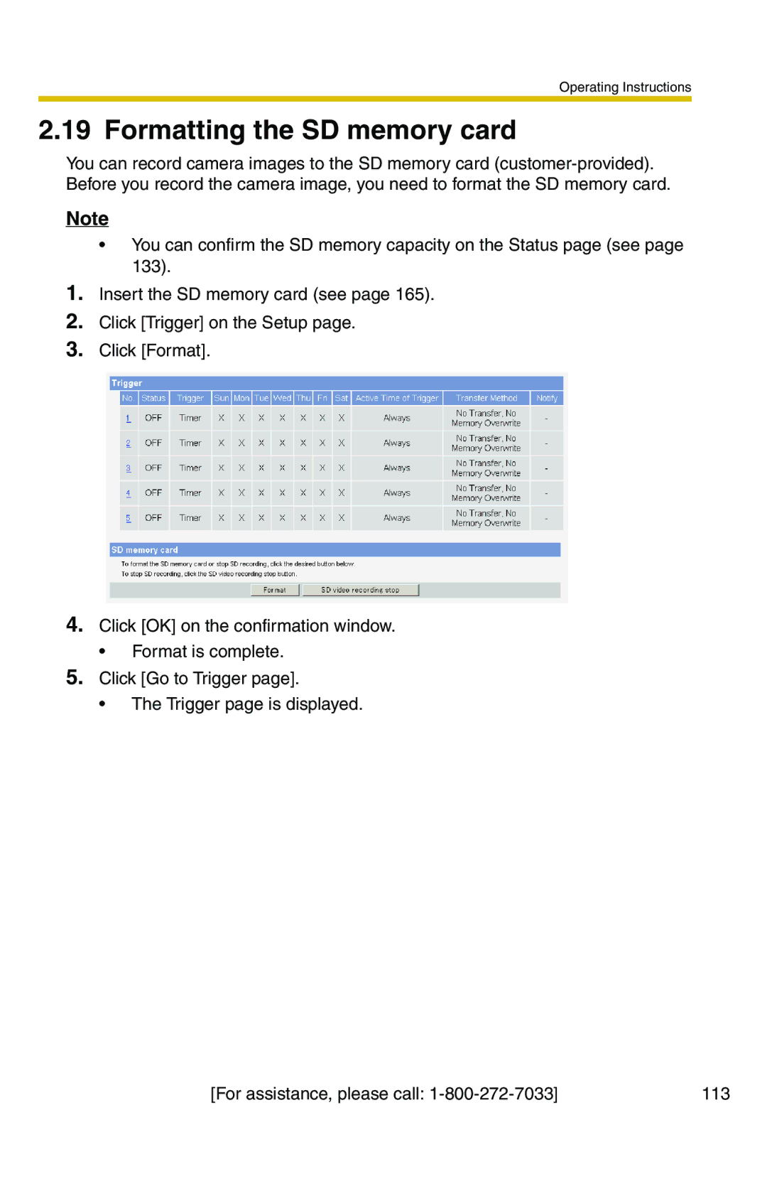 Panasonic BB-HCS301A manual Formatting the SD memory card 