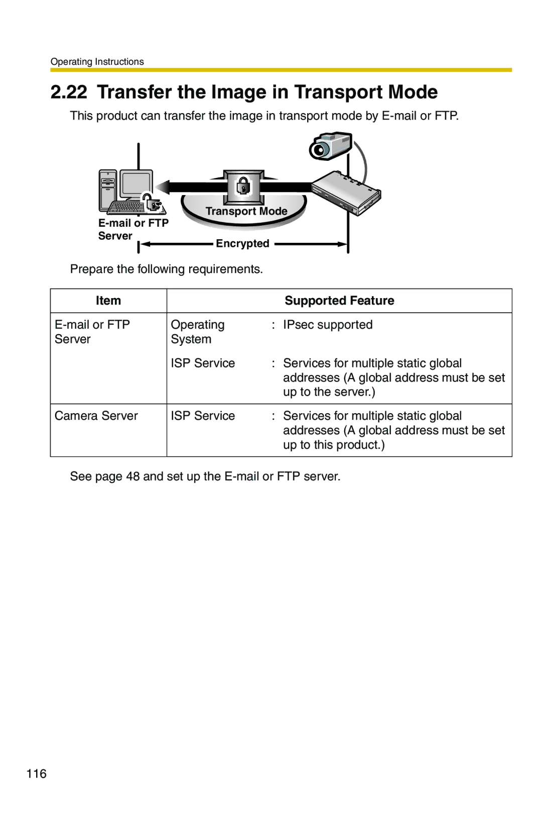 Panasonic BB-HCS301A manual Transfer the Image in Transport Mode, Supported Feature 