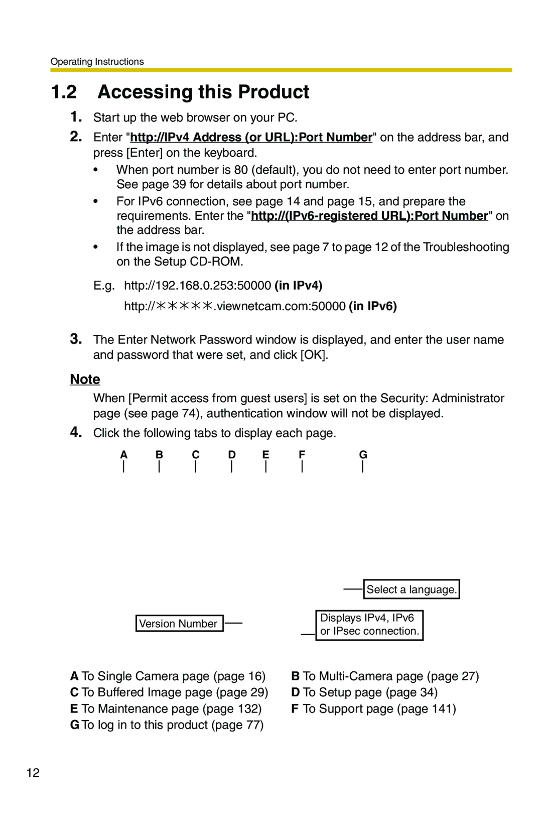 Panasonic BB-HCS301A manual Accessing this Product, Click the following tabs to display each 