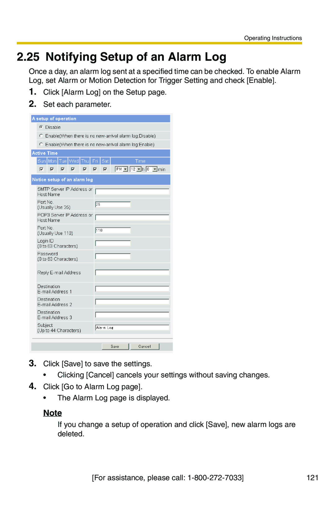 Panasonic BB-HCS301A manual Notifying Setup of an Alarm Log 