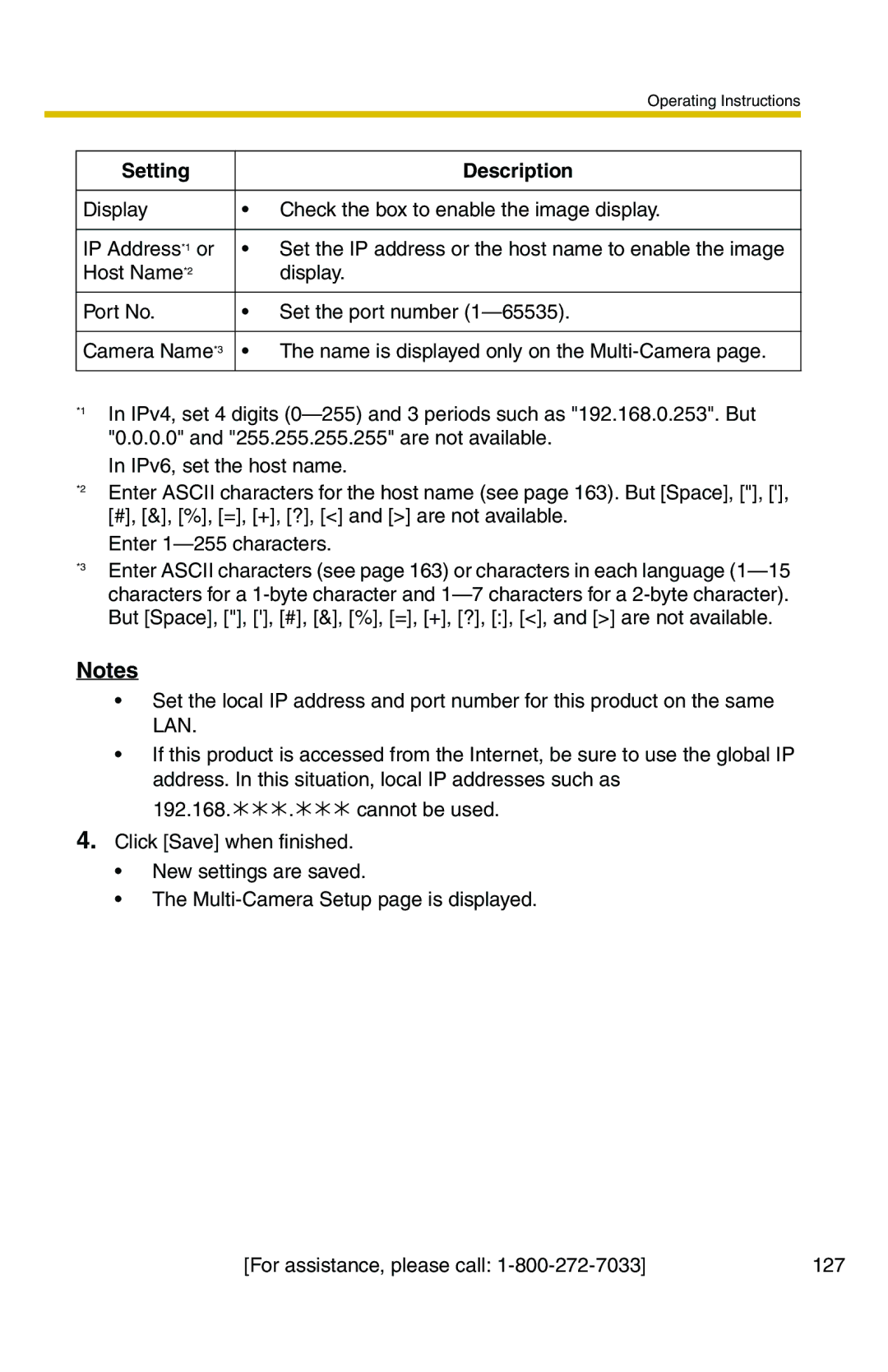 Panasonic BB-HCS301A manual Setting Description 