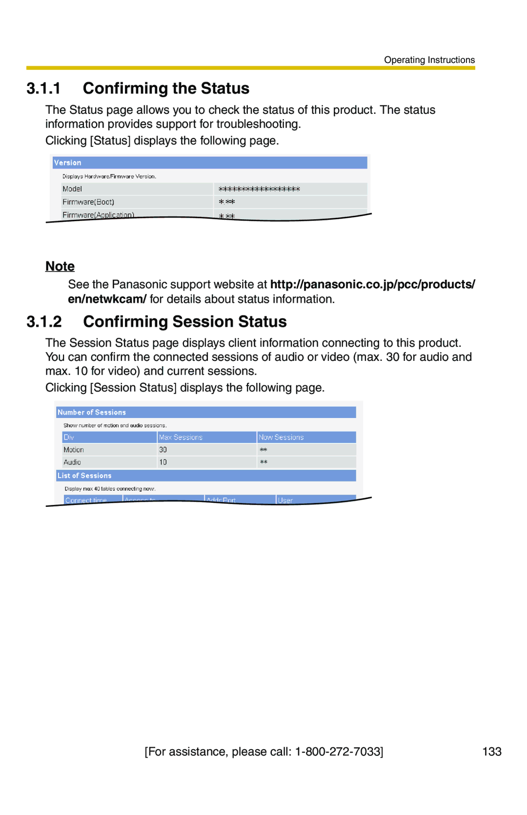 Panasonic BB-HCS301A manual Confirming the Status, Confirming Session Status 