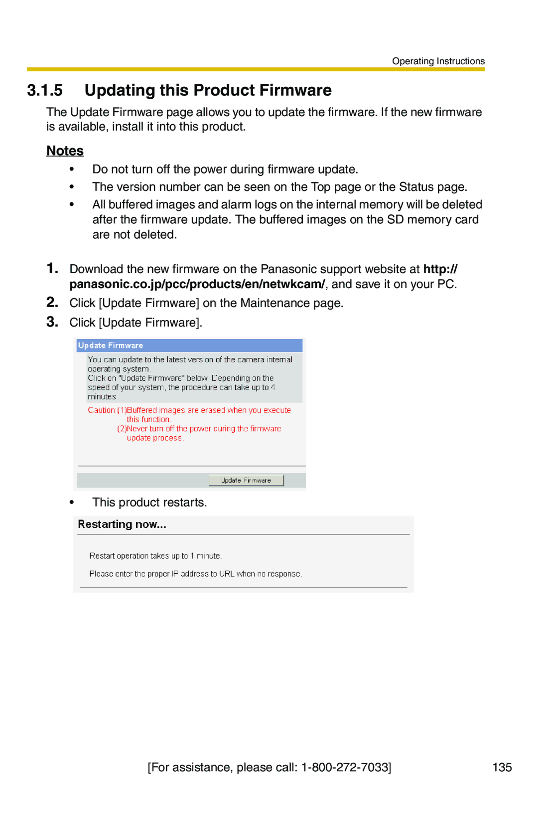 Panasonic BB-HCS301A manual Updating this Product Firmware 