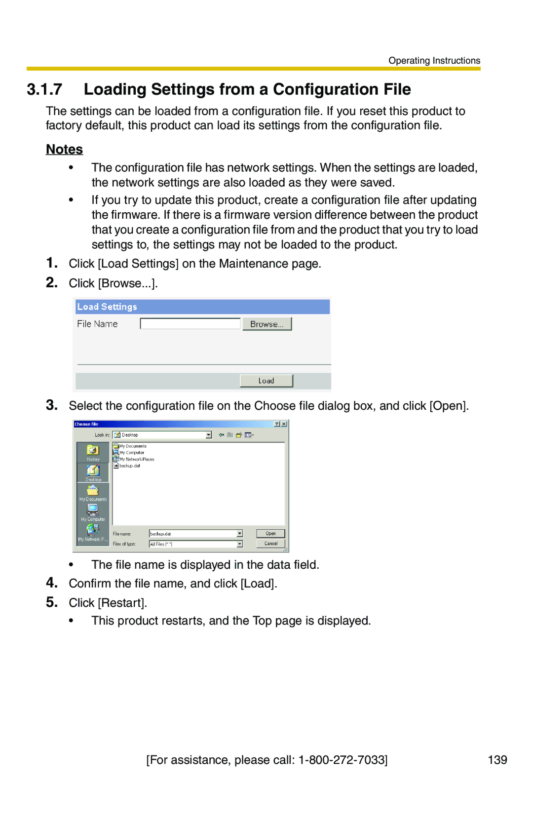 Panasonic BB-HCS301A manual Loading Settings from a Configuration File 