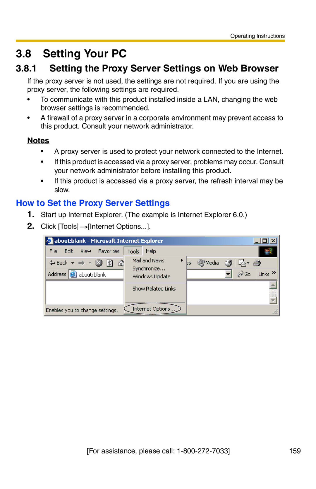 Panasonic BB-HCS301A manual Setting Your PC, Setting the Proxy Server Settings on Web Browser 