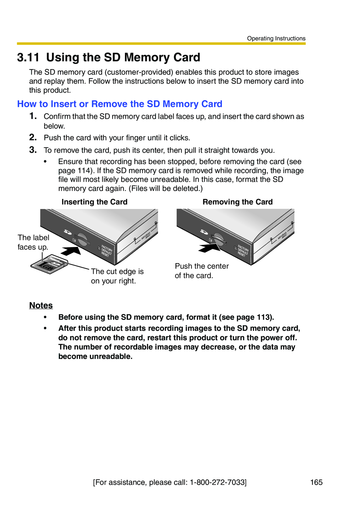 Panasonic BB-HCS301A manual Using the SD Memory Card, How to Insert or Remove the SD Memory Card 